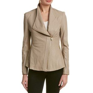 Via Spiga Peplum Leather & Knit Moto Jacket